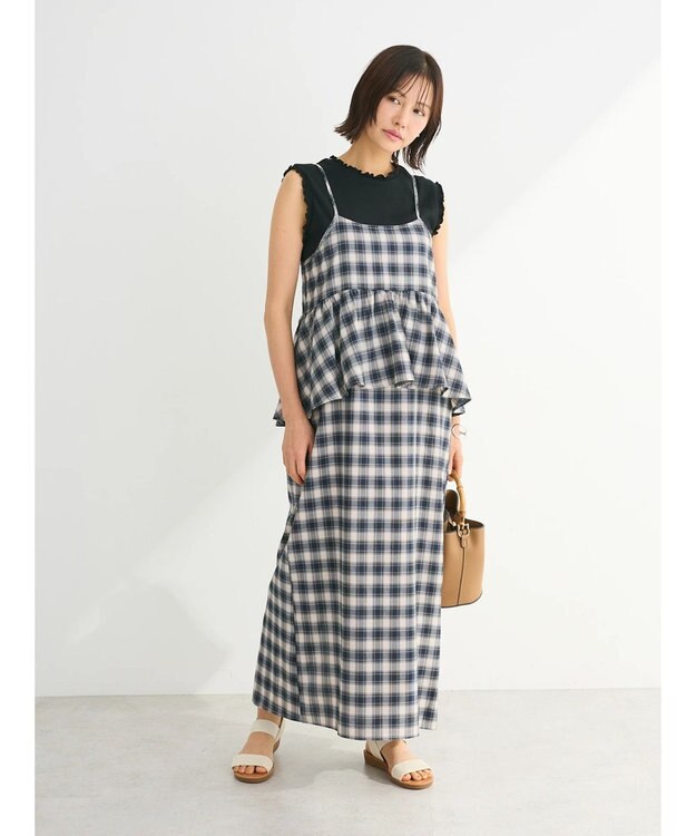 Green Parks チェックペプラムキャミワンピース