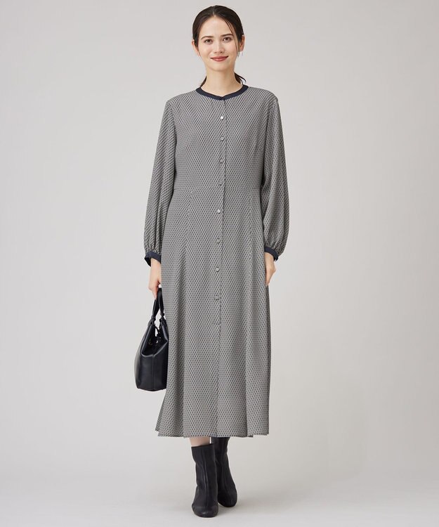 自由区 S 【洗える】ジオメトリックハートプリント ワンピース グレー系