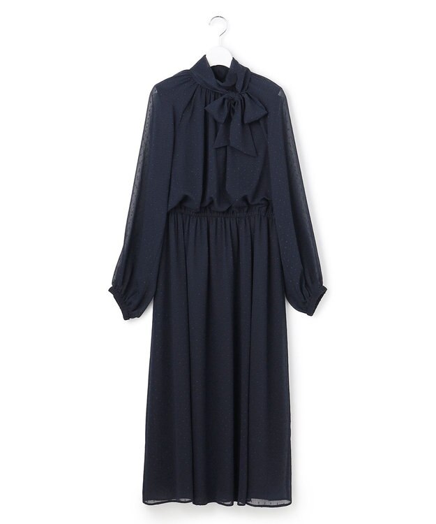 23区 【APPLAUDIR】ドットクレープシフォン ドレス ネイビー系