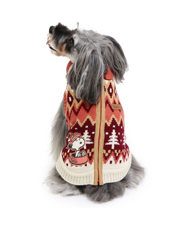 PET PARADISE スヌーピー 背中開き ニット雪遊び柄 《レッド》 小型犬 レッド