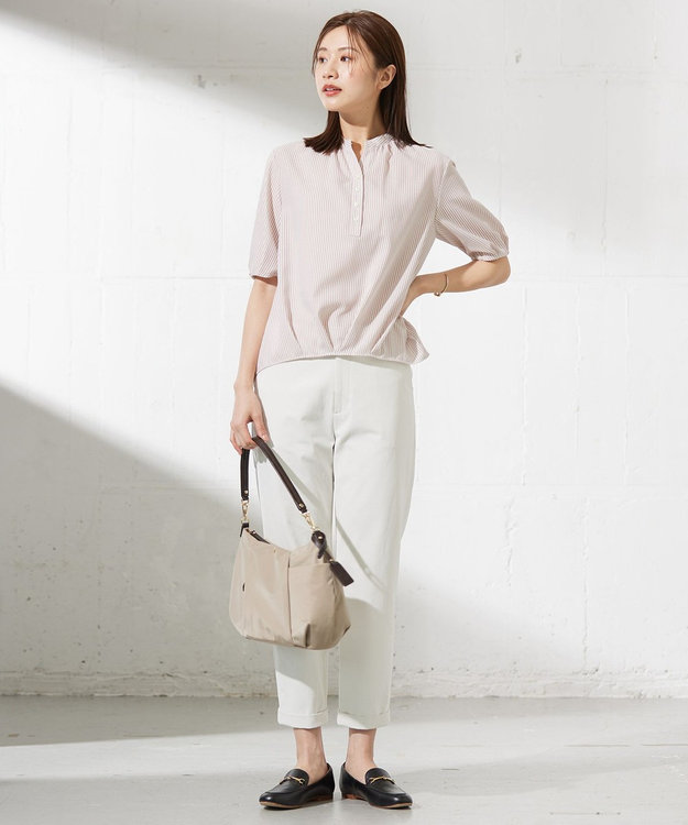 J.PRESS LADIES L 【洗える】ドビー強撚ストライプ コクーンシルエット ブラウス ピンク系1