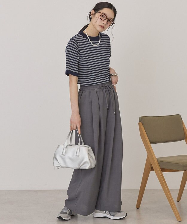 AMERICAN HOLIC ボーダーハーフスリーブニットプルオーバー Navy