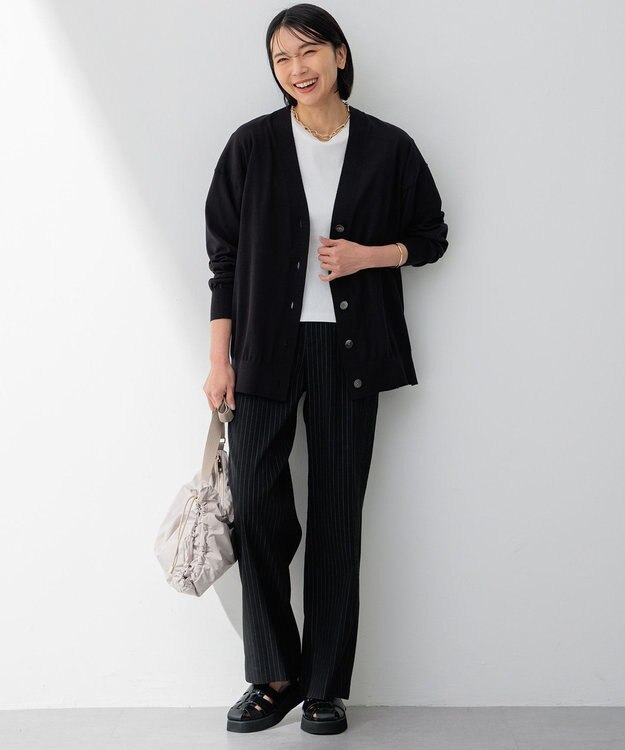 23区 【洗える】スビンハイツイストコットン カーディガン ブラック系