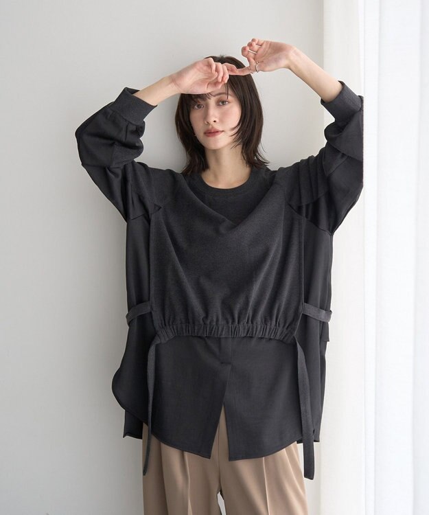 YECCA VECCA 素材MIXレイヤード起毛プルオーバー Charcoal Gray