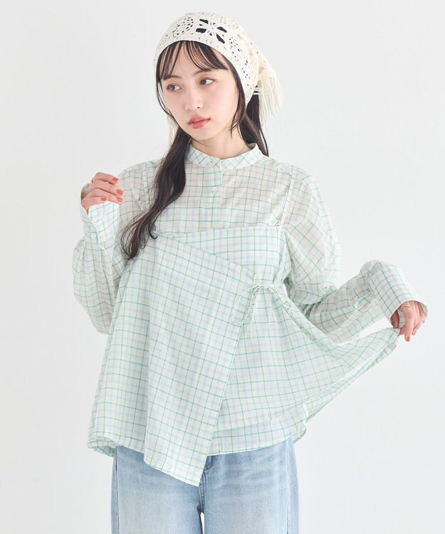 earth music&ecology 【予約】【綿100％】SET2点エプロンライクビスチェ＋シャツ グリーン