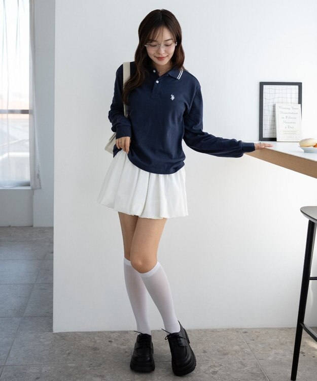 WEGO 【25年秋冬新作/ユニセックスITEM/SMLサイズ展開】別注USPOLOラインポロシャツ（長袖） ネイビー