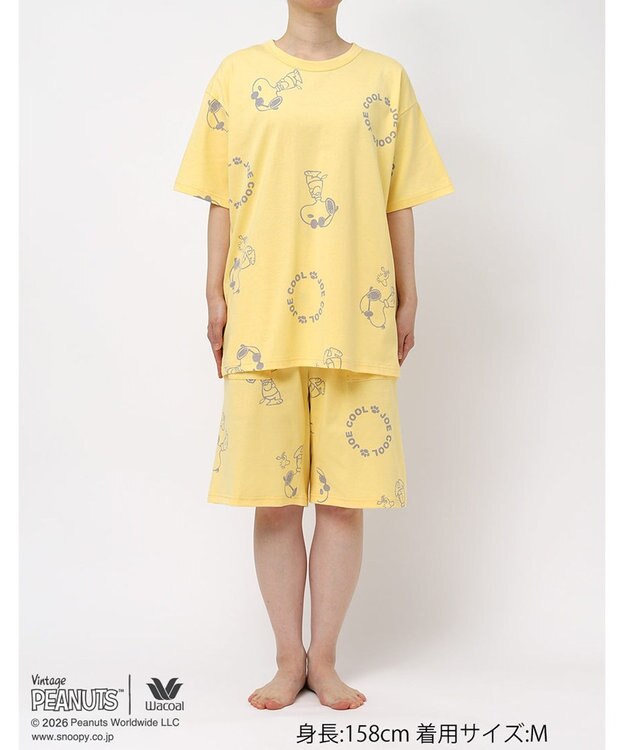 WACOAL PEANUTS パジャマ 5分袖 半袖 5分丈 オーガニックコットン100%(本体) レディース FDT169 /ワコール イエロー