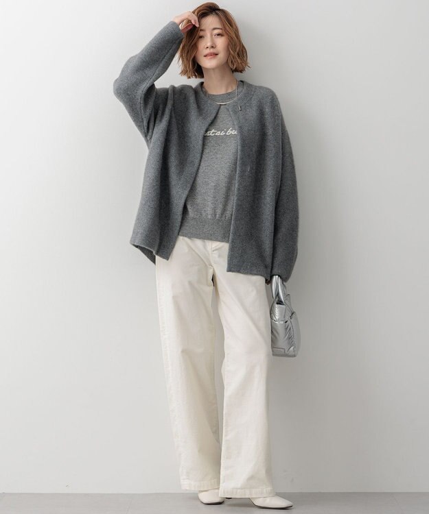 23区 【洗える】23区DENIM ベルベットストレッチ ワイドパンツ ホワイト系