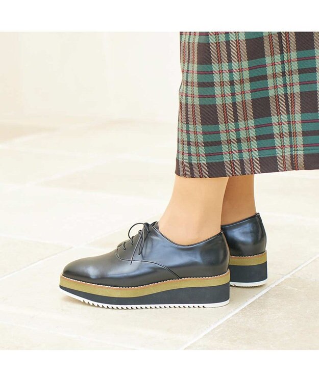 MODE ET JACOMO <carino>【レイン対応】厚底レースアップシューズ ブラック