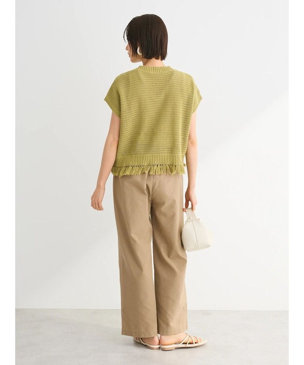 Green Parks 裾フリンジメッシュニットプルオーバー Green
