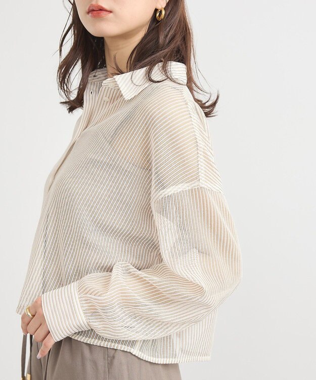 earth music&ecology メッシュストライプショートシャツ Beige