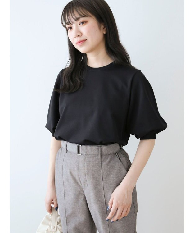 Green Parks パフ５分袖ニットプルオーバー Black