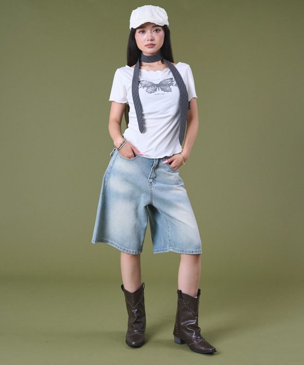 WEGO バックフラップポケットデニムハーフパンツ デニム淡色