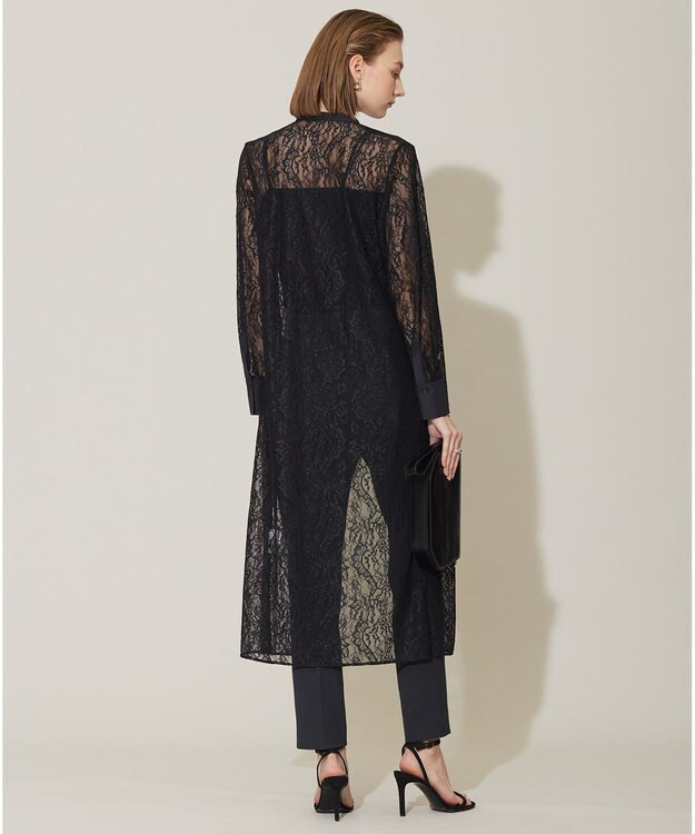 ICB 【洗える】ナイロンラッセルレース シャツワンピース ブラック系