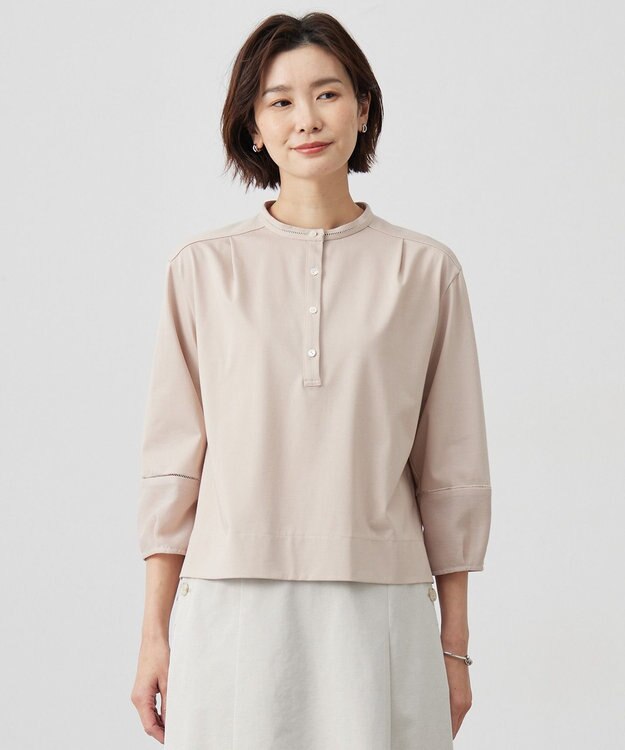 J.PRESS LADIES 【洗える】プレーティングジャージー バンドカラー カットソー ピンクベージュ系