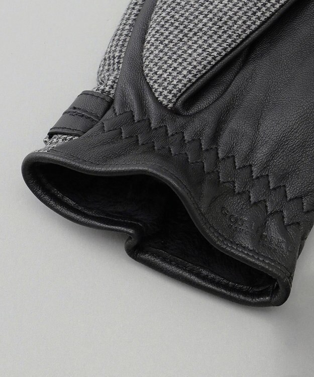 GOTAIRIKU 【スマホ対応】DRAGO/ドラゴ ウールシープレザーコンビ グローブ＿柄 グレー千鳥柄