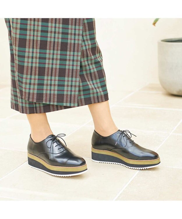 MODE ET JACOMO <carino>【レイン対応】厚底レースアップシューズ ブラック