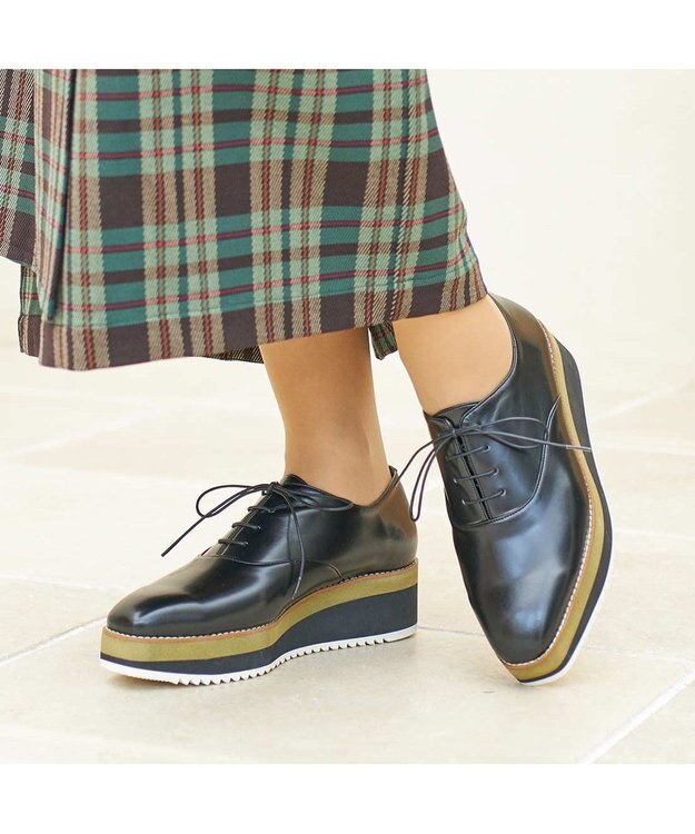 MODE ET JACOMO <carino>【レイン対応】厚底レースアップシューズ ブラック