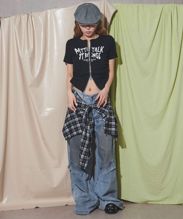 WEGO グラフィックロゴWジップSSトップス ブラック