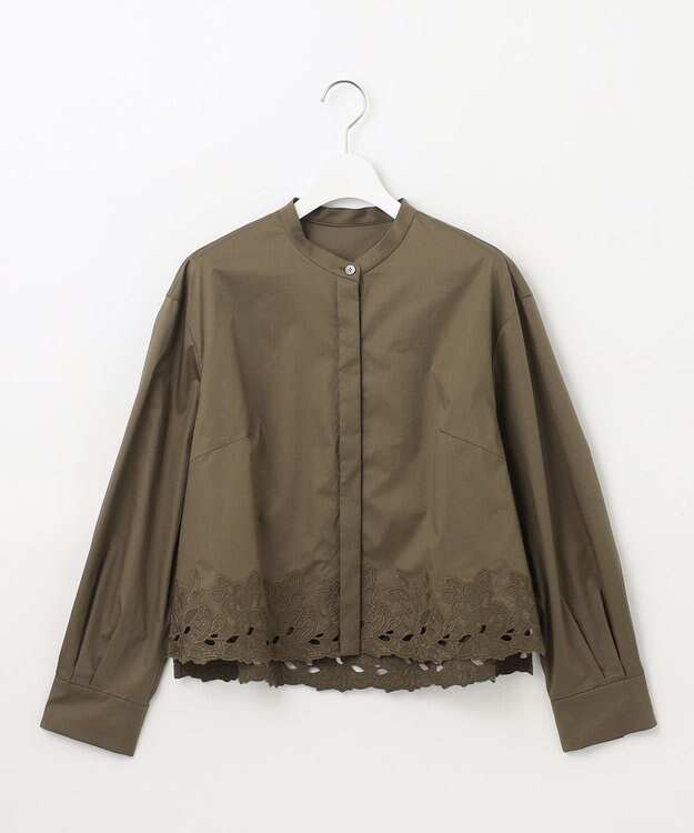 自由区 【洗える】裾刺繍エンブロイダリー ブラウス カーキ