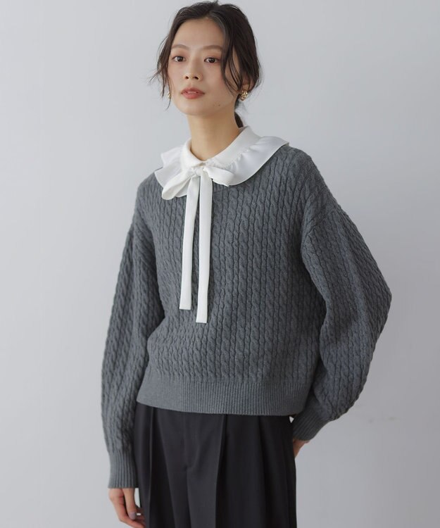 組曲 L 【加藤ローサさん着用】コットンカシミヤMIX ケーブル ニット 【WEB限定】グレー系9