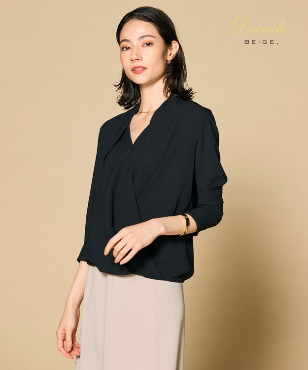 BEIGE， OLIVE / カシュクールロングスリーブブラウス Black