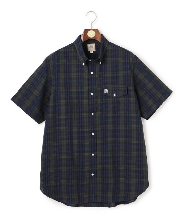 J.PRESS MEN 【KING SIZE 】【吸水速乾 / 接触冷感 / 高通気性】Aero Weave クールマックスサッカー チェック シャツ / B.D. ネイビー系3