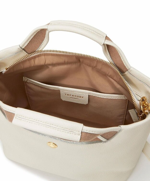 TOPKAPI 【TREASURE TOPKAPI】ソフトシュリンク テープハンドル ショルダー付きミニ トート バッグ ホワイト