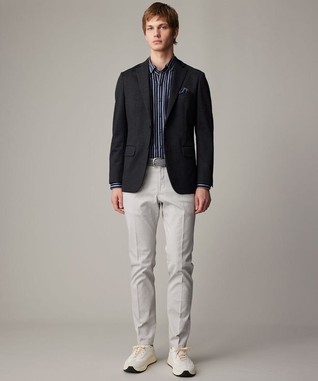 JOSEPH ABBOUD 【キングサイズ・ストレッチ・イージーケア】ジャージーストライプシャツ ネイビー系1