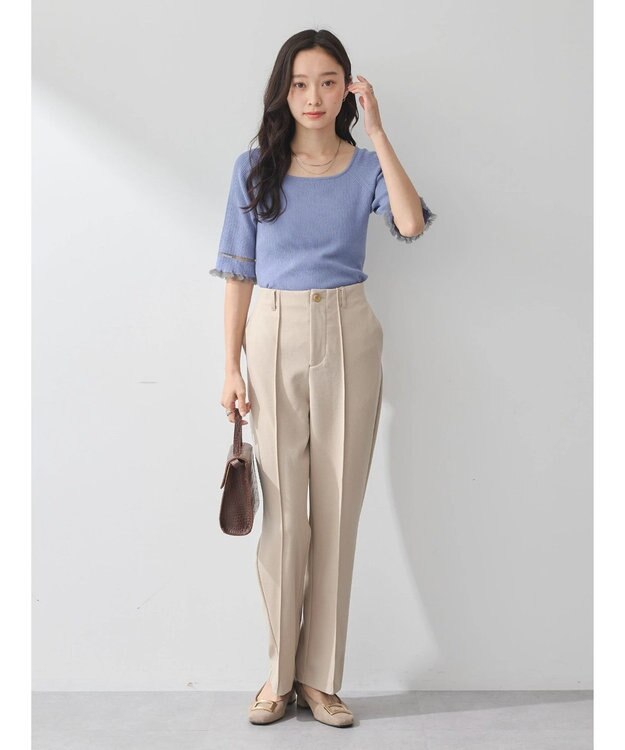 earth music&ecology ポイントシアーフリルニットプルオーバー Sax