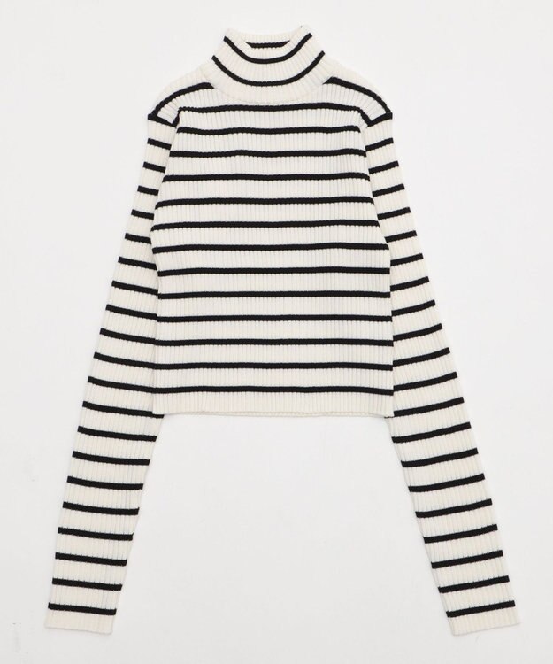 WEGO 【2025年秋冬新作】リブハイネックショートニット ホワイトボーダー