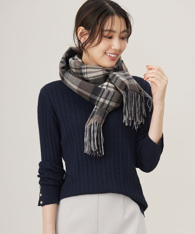 J.PRESS LADIES 【洗える】カシミヤチェック ストール ベージュ系3