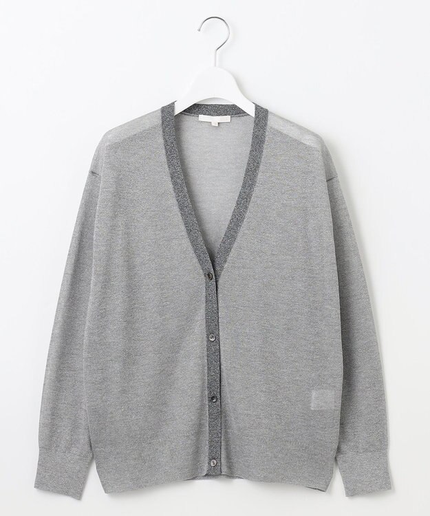 自由区 【アンサンブル対応・洗える】ラメシアー カーディガン シルバー×グレー