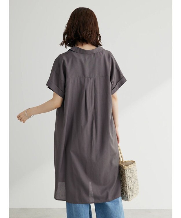 Green Parks ミディ丈半袖シャツワンピース Charcoal Gray