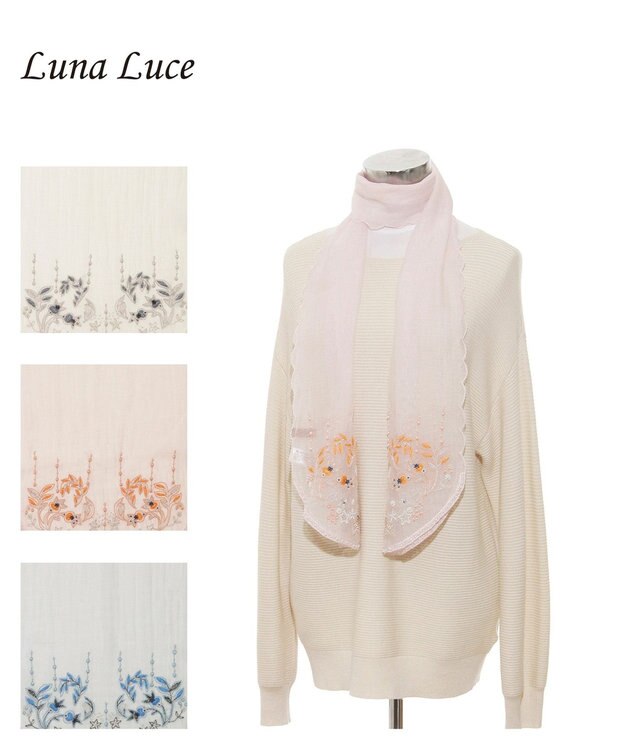 MOONBAT ルナルーチェ ロカ CHANDNI シルクコットン ビーズ刺繍ストール ピーチ