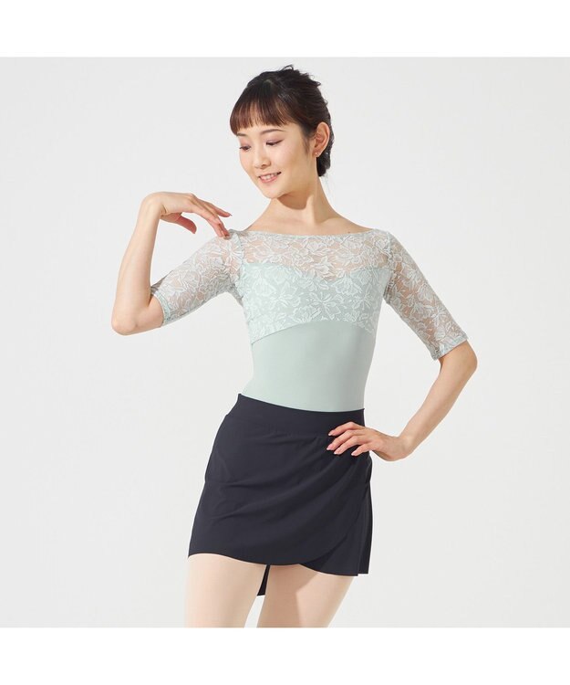 Chacott ◎【Nela ライン】ハーフスリーブレオタード アクアグリーン