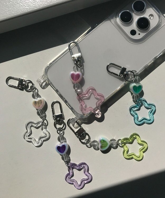 WEGO クリアフラワーミニキーホルダー サックス