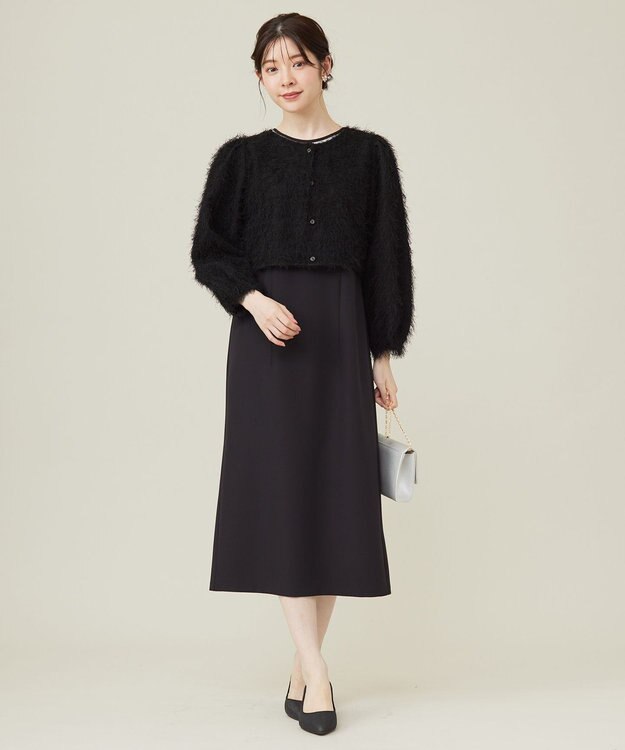 ANY SIS フリルスリーブペンシル ドレス ブラック