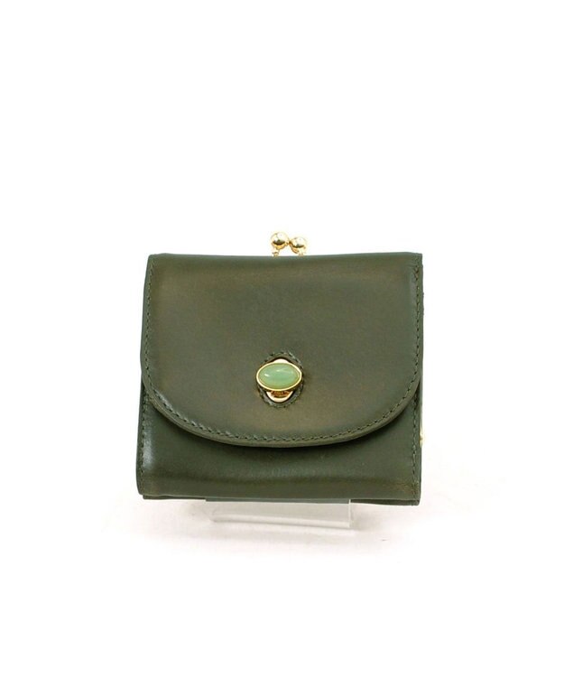 UNBILLION ペルケ perche ジェムストーンヒネリかぶせ三つ折りミニ財布 グリーン