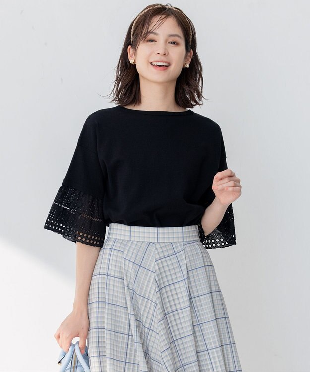 組曲 【WEB限定】レーススリーブ ニット ブラック系