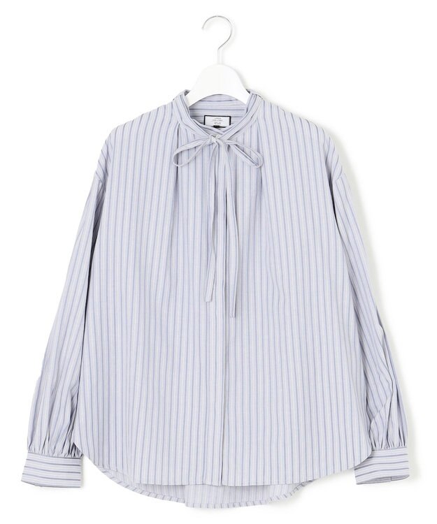 J.PRESS YORK STREET 【WOMEN】ワンウォッシュタイプライター リボンタイバンドカラー ブラウス サックスブルー系1