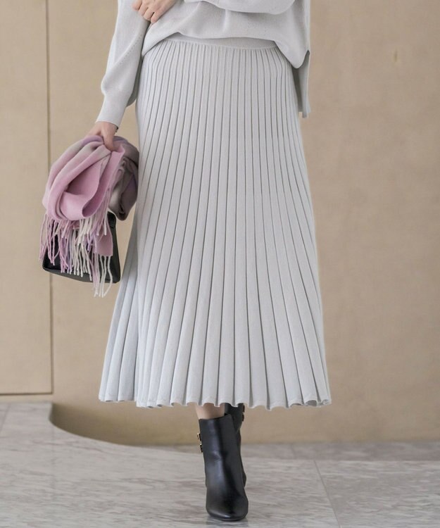 ANY SIS L CICA加工 ニット フレア スカート シルバー