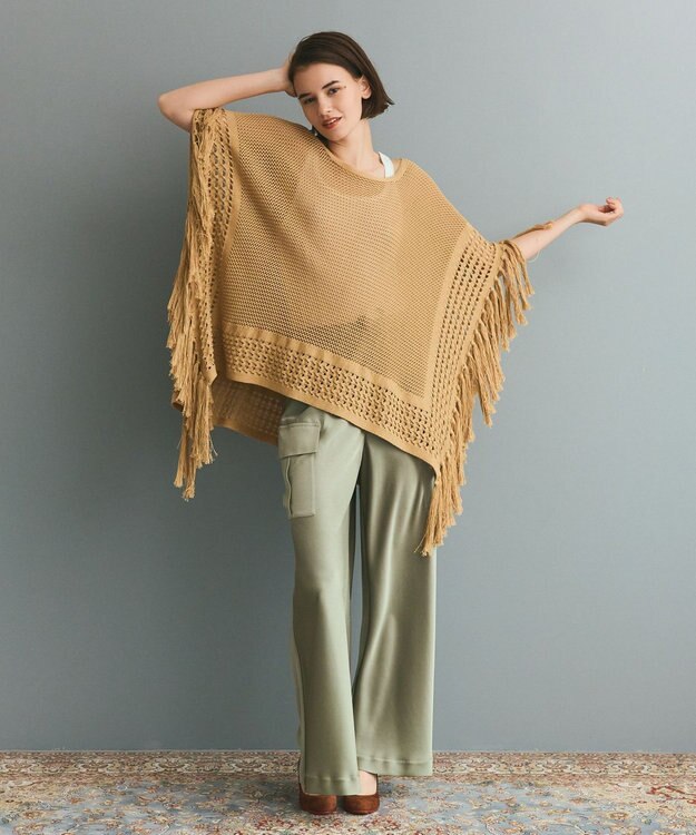 GRACE CONTINENTAL ニットフリンジケープ ベージュ