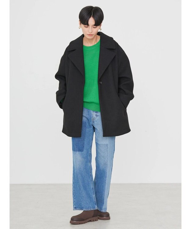 AMERICAN HOLIC 中空ＦＩＢＥＲコクーンミディコート Black