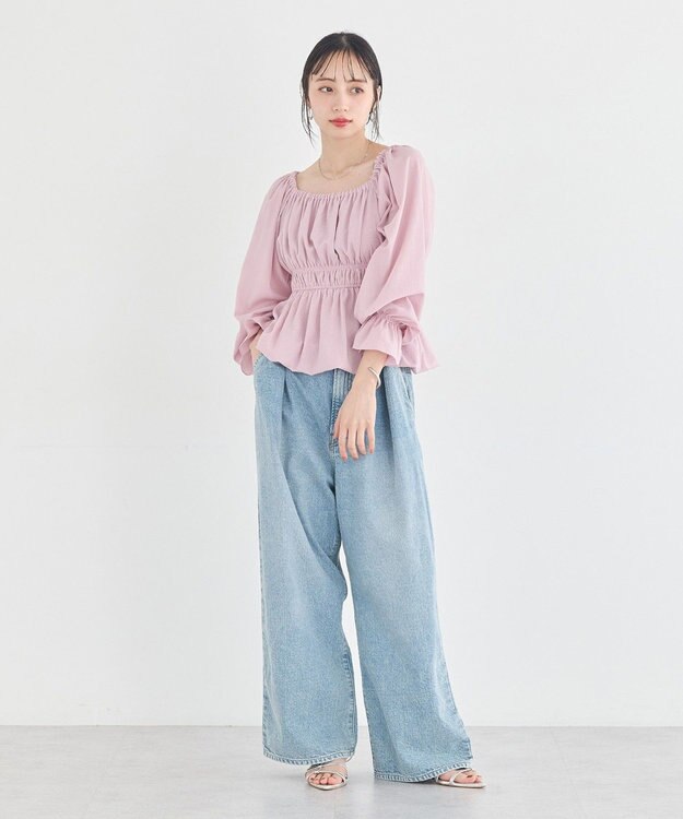 earth music&ecology バルーンヘムブラウス Pink