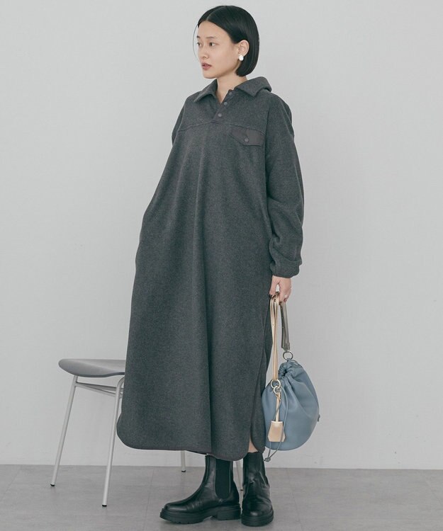 AMERICAN HOLIC ハーフスナップフリースワンピース Charcoal Gray