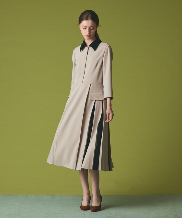 GRACE CONTINENTAL クレリックバイカラーワンピース ベージュ