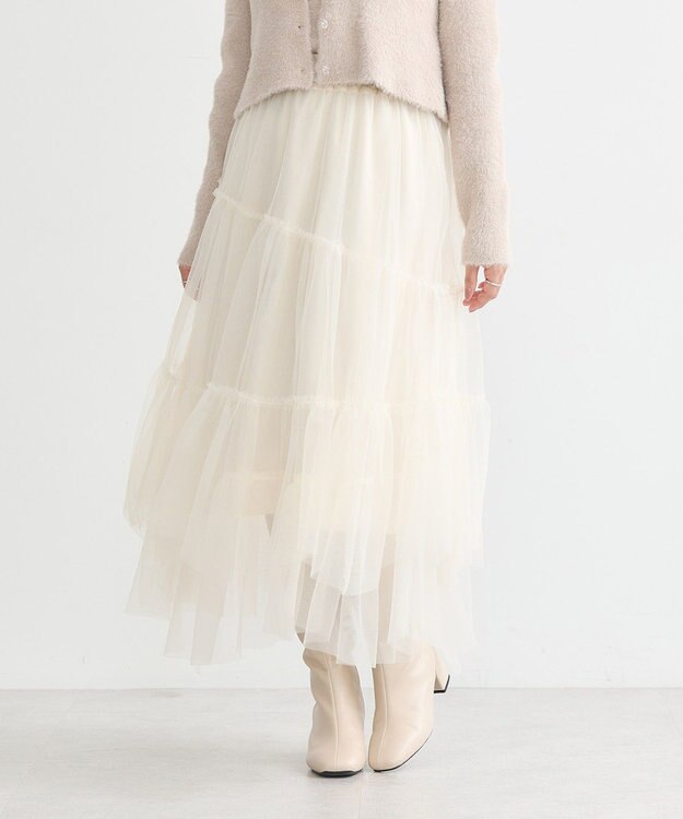 earth music&ecology イレギュラーヘム段々チュールスカート Ivory