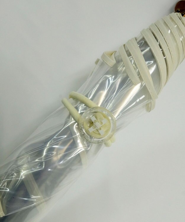 +RING 【プラスリング】【数量限定】 UNISEX 雨傘（長）55cm WHT パッチワークパイピングビニール傘 白～オフホワイト