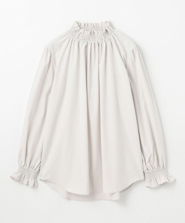 ANY フリルネックブラウス ライトグレー